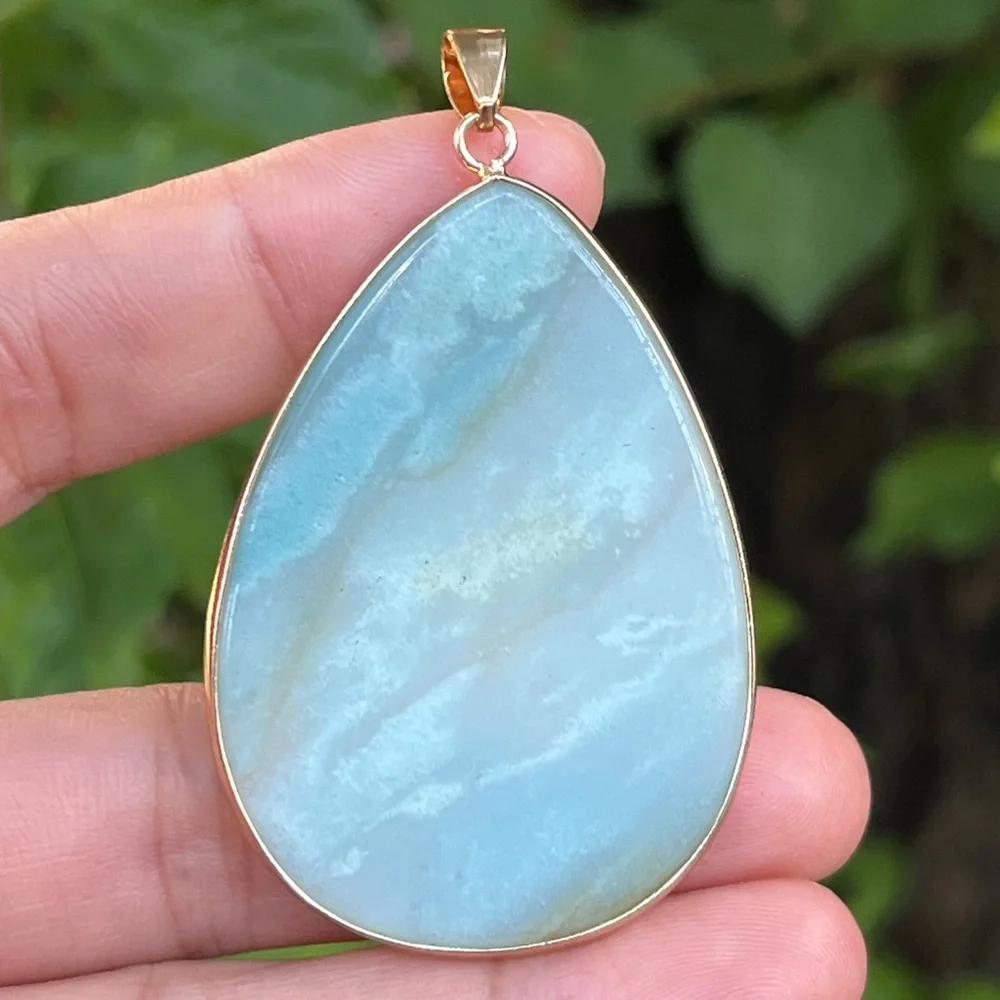 Gold plated stainless steel‎ Carribeean Calcite pendant 1438